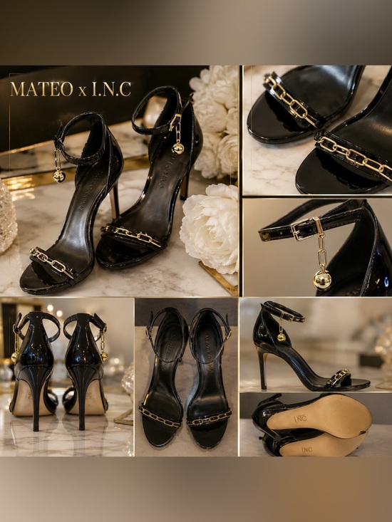Mateo New York Shoes - MATEO x I.N.C. Black Patent Leather Chain Heels NIB Size 10M